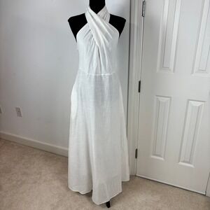 Petal & Pup Betsy Halterneck White Cotton Maxi Dress Size L New
